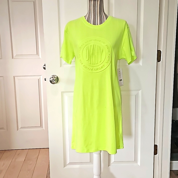 DKNY Women T-shirts Dress Midi Size M 3-D Logo prints on the chest Tunic - Picture 1 of 13